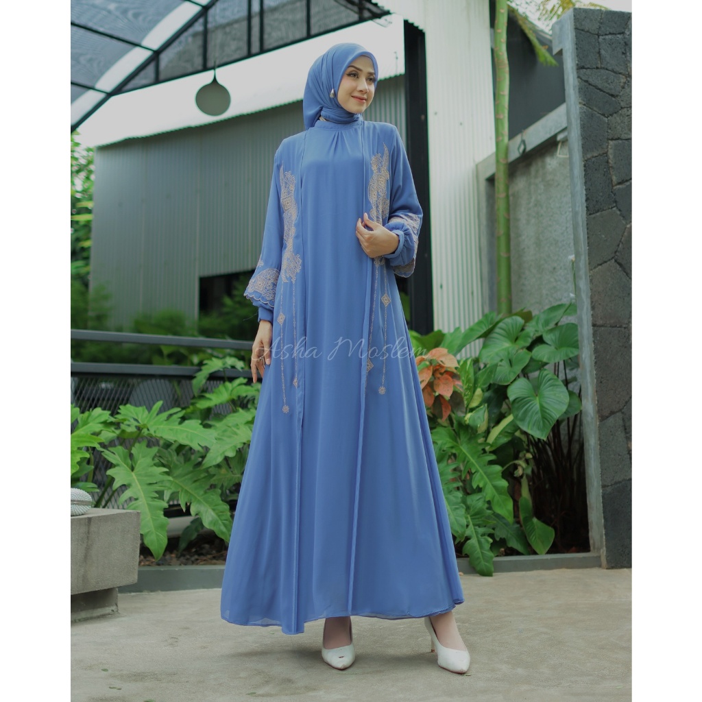 Asha Moslem Gamis Ceruti Bordir Lepas Pasang 2 in 1 Set Inner Dan Outer