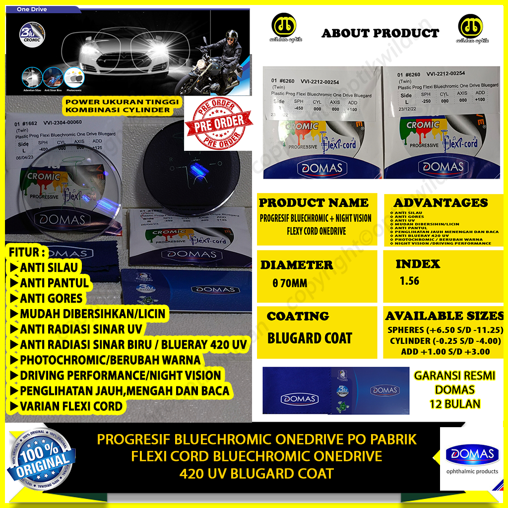 DOMAS PO PABRIK PROGRESIF FLEXI CORD BLUECHROMIC ONEDRIVE PROSES RX/GOSOK PABRIK