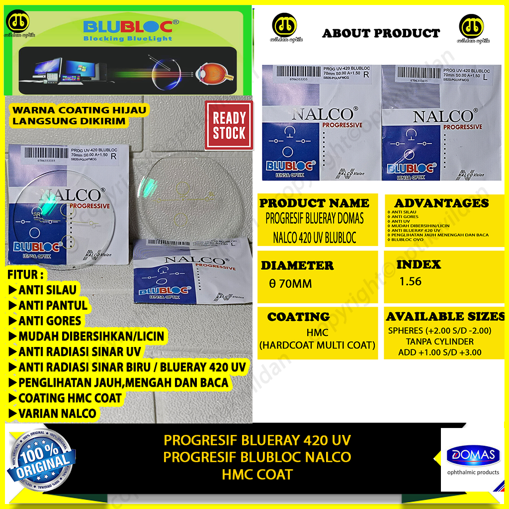 DOMAS PROGRESIF BLUERAY / BLUBLOC NALCO 420 UV DOMAS HMC HIJAU