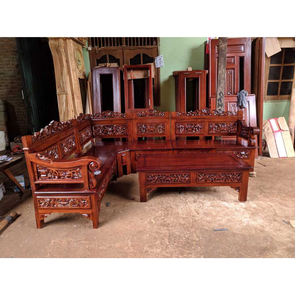 KURSI TAMU SUDUT - KURSI SUDUT UKIR - KURSI TAMU MINIMALIS - KURSI TAMU UKIR KAYU JATI - TAMU JATI