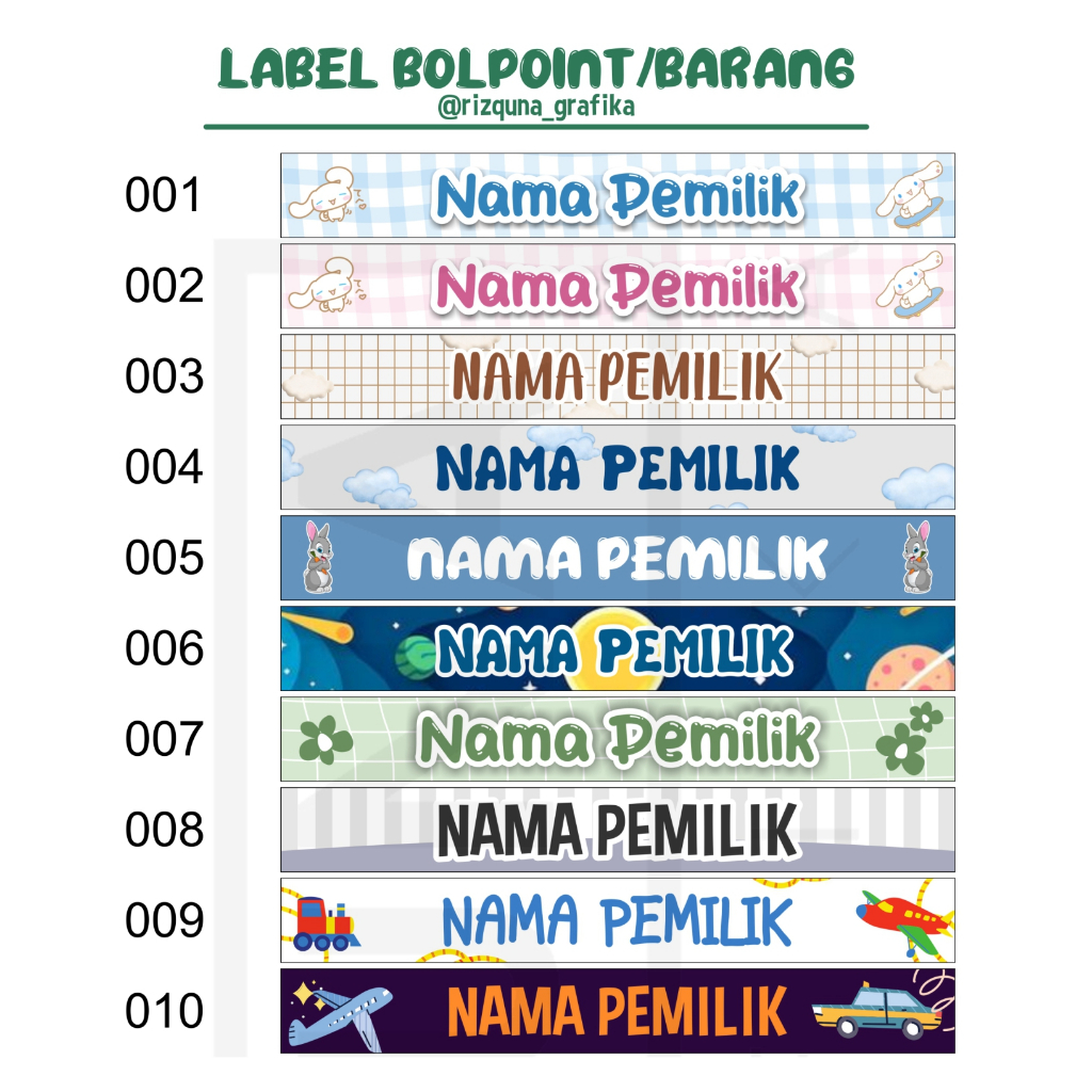 

STIKER NAMA BOLPEN/ PENSIL/ BARANG ANAK