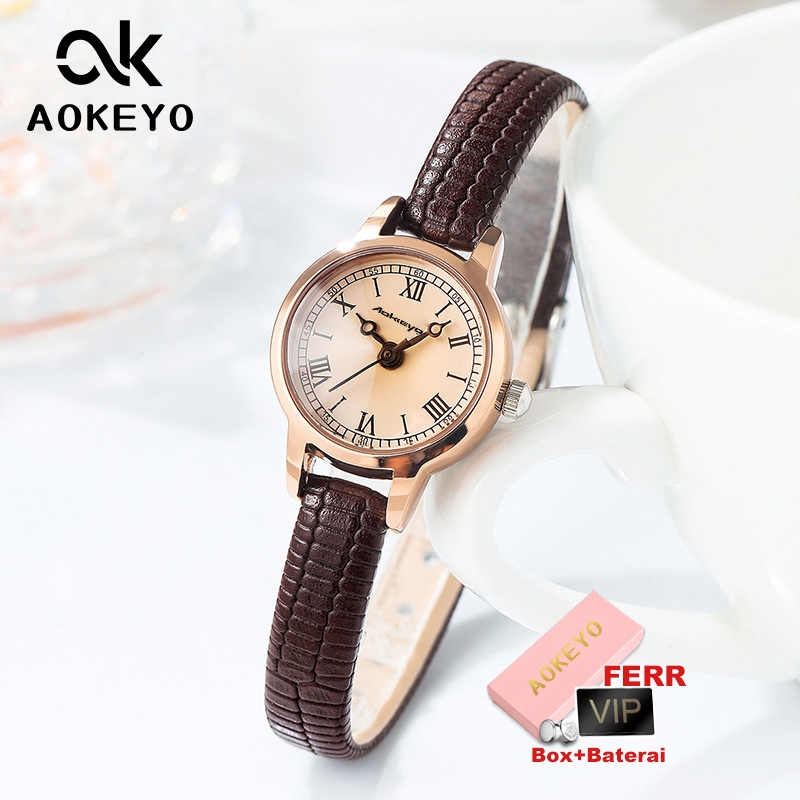 AOKEYO R55 Jam Tangan Wanita Jam Tangan Wanita Kulit Original Anti Air Tali Kulit Jam Anggun Santai