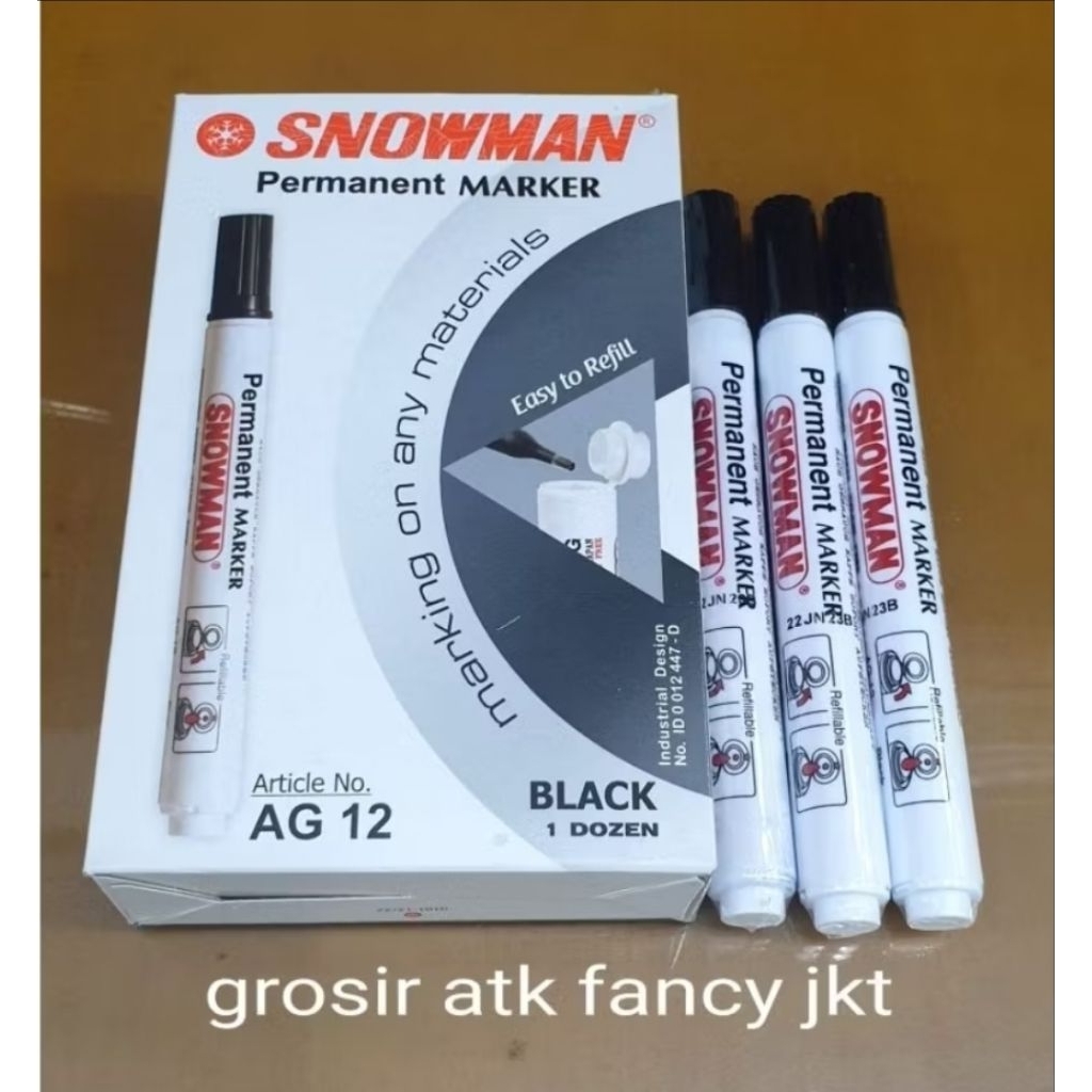 

( 60 Lusin ) Spidol Permanent Marker Snowman AG-12 HITAM