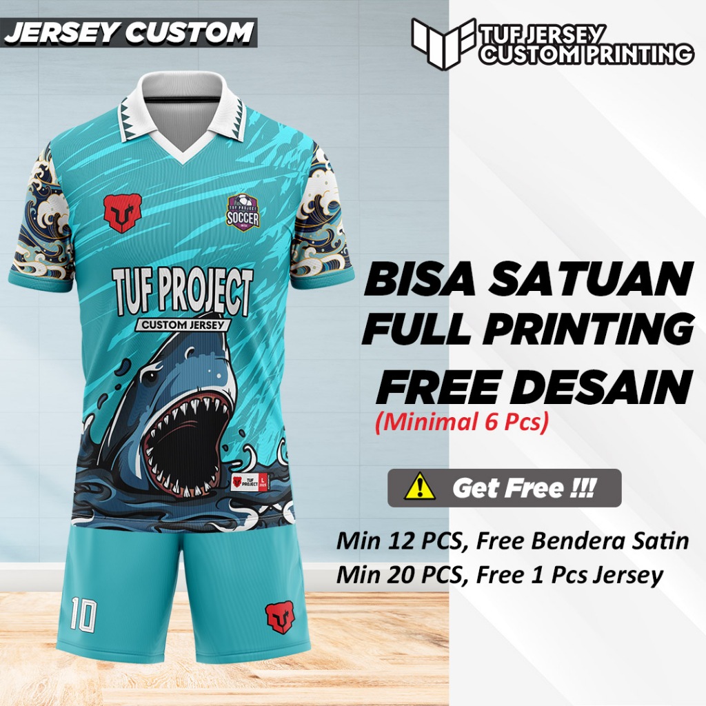 Jersey Bola Custom Nama + Logo Full Printing Baju Jersey Jarsey Jersy Jersi Futsal Putsal Kerah Berk