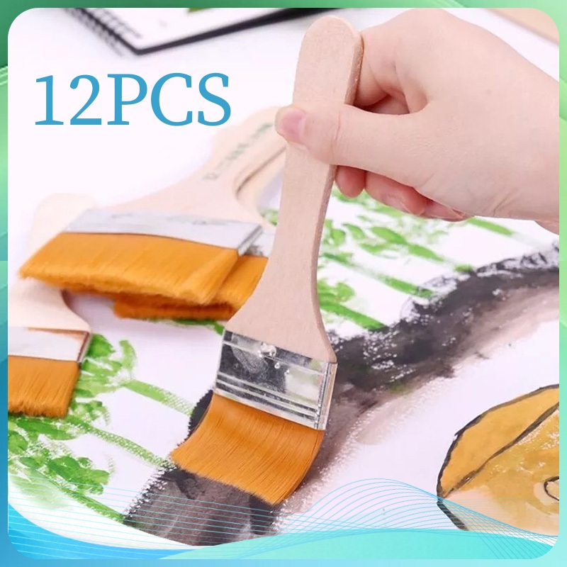

Kuas Decoupage Nylon Kuas Lukis Lebar Rata Sejajar Nilon 12pcs Kuas Lukis Lebar Gagang Kayu