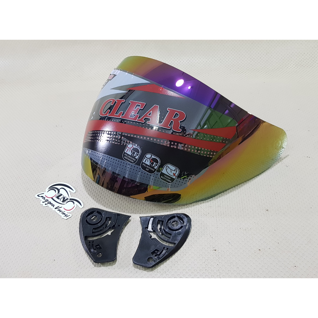 Kaca Helm CLEAR Centro DJ Maru Galaxy Rainbow Pelangi Silver + Kupingan