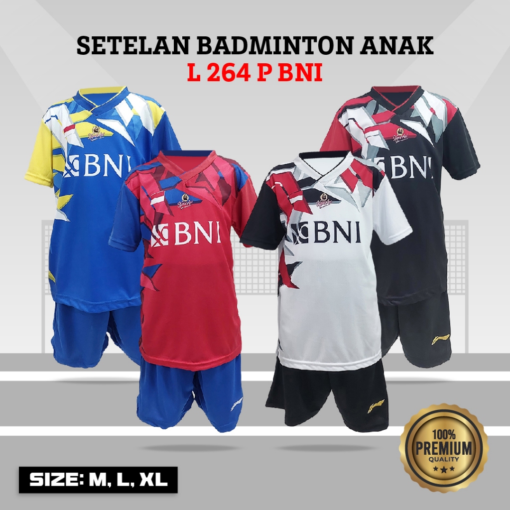 SETELAN BADMINTON ANAK KAOS BULUTANGKIS JUNIOR PRINTING L 264 BNI