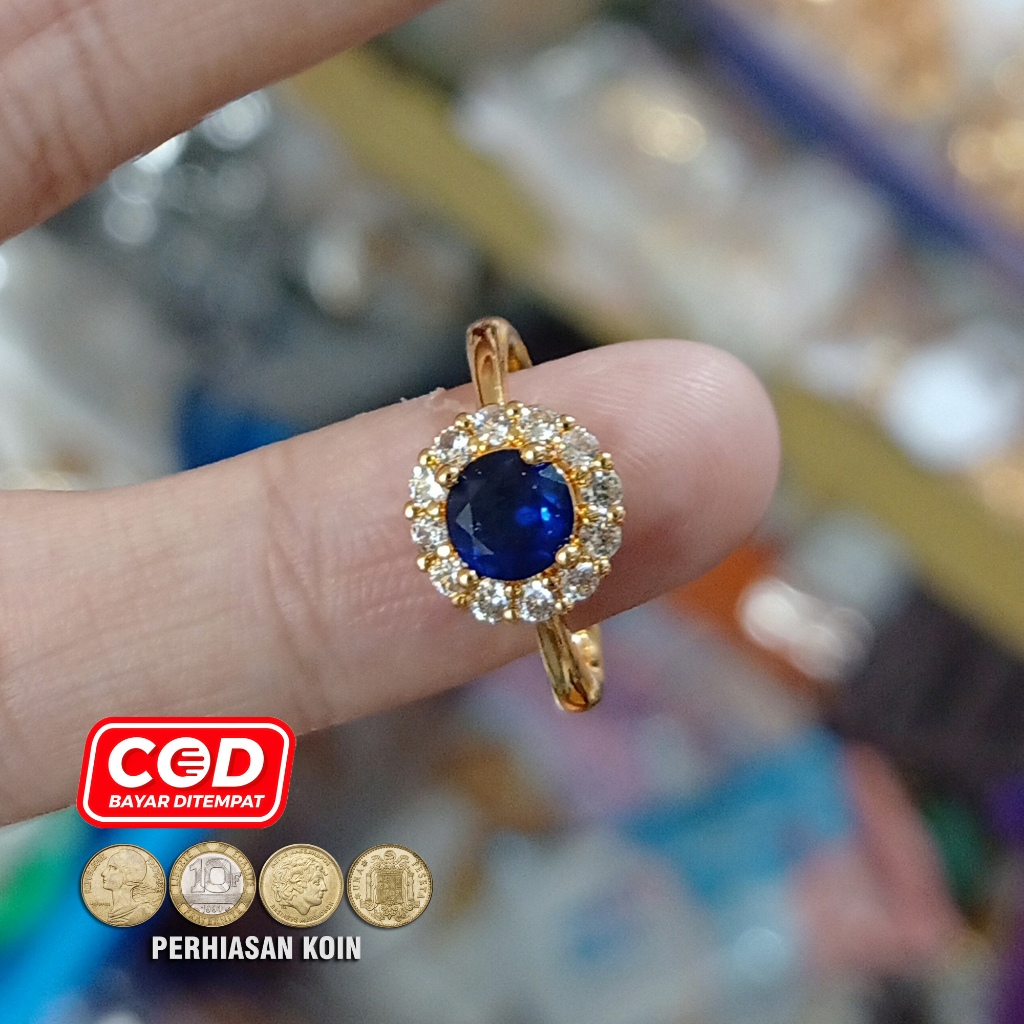 Cincin Xuping Gold Mata Satu Biru 18k