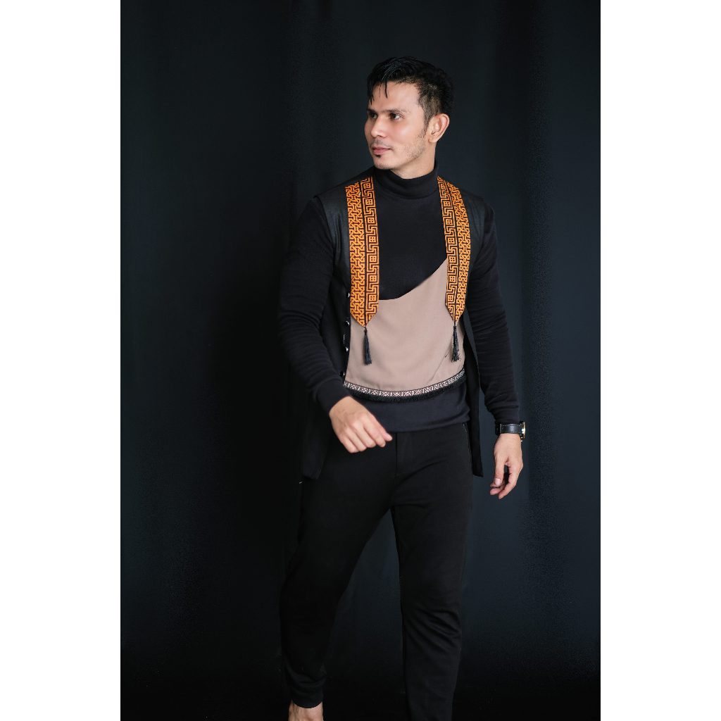 vest kombinasi batik 0068 charlie bravo rompi etnik batik pria hitam