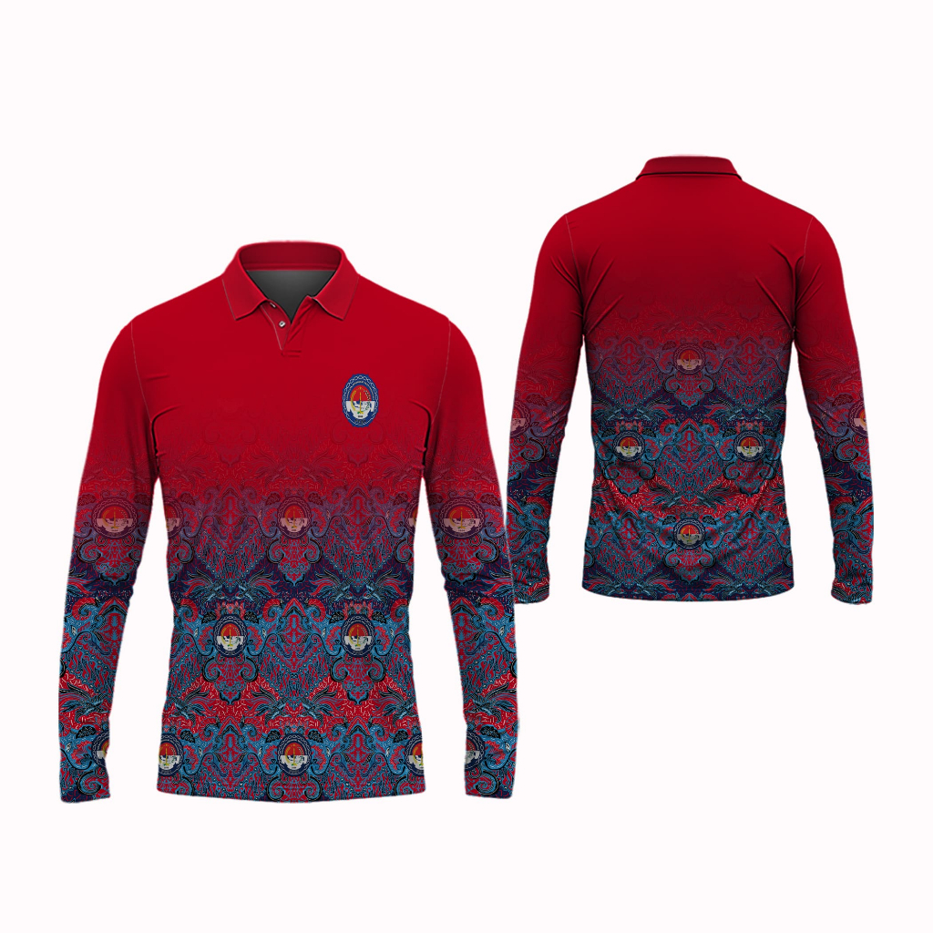 Kaos Jersey Berkerah Motif Batik PPDI Pria Tangan Panjang Fullprinting
