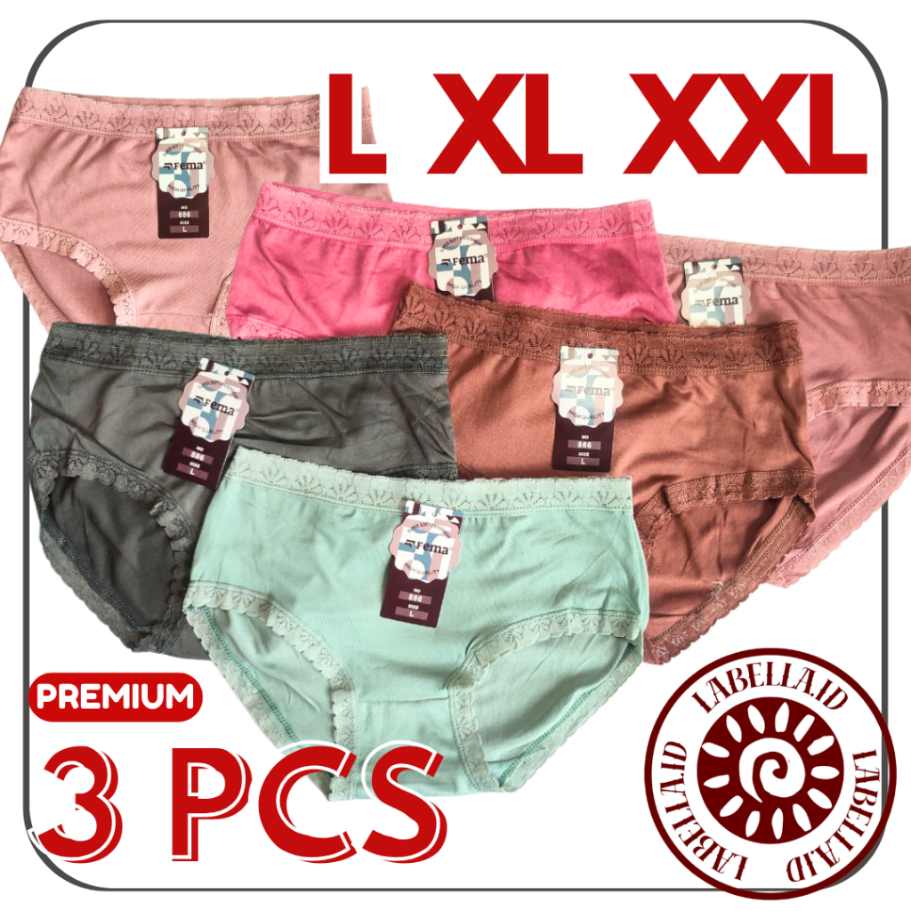 BEST 3 PCS CD Celana Dalam Wanita Cewek Dewasa Katun Renda FEMA 883 886 LABELLAID