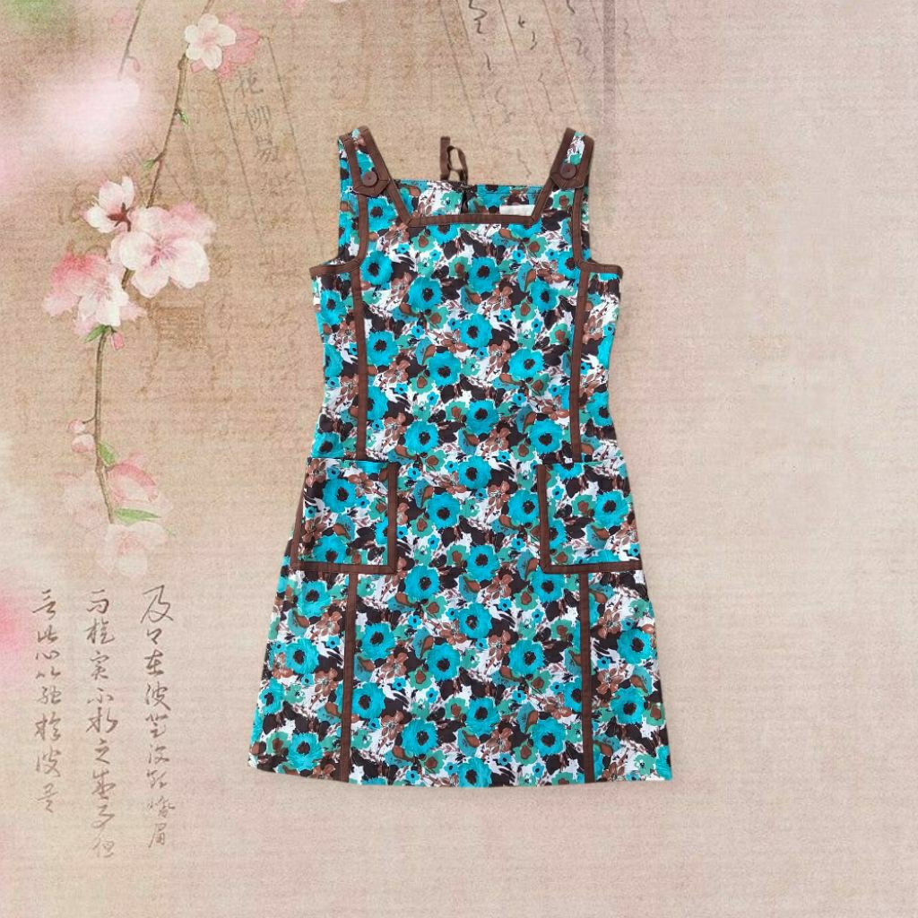 [CLEARANCE SALE] Blue Brown Floral Apron | celemek blouse atasan top dress bunga flower y2k coquette