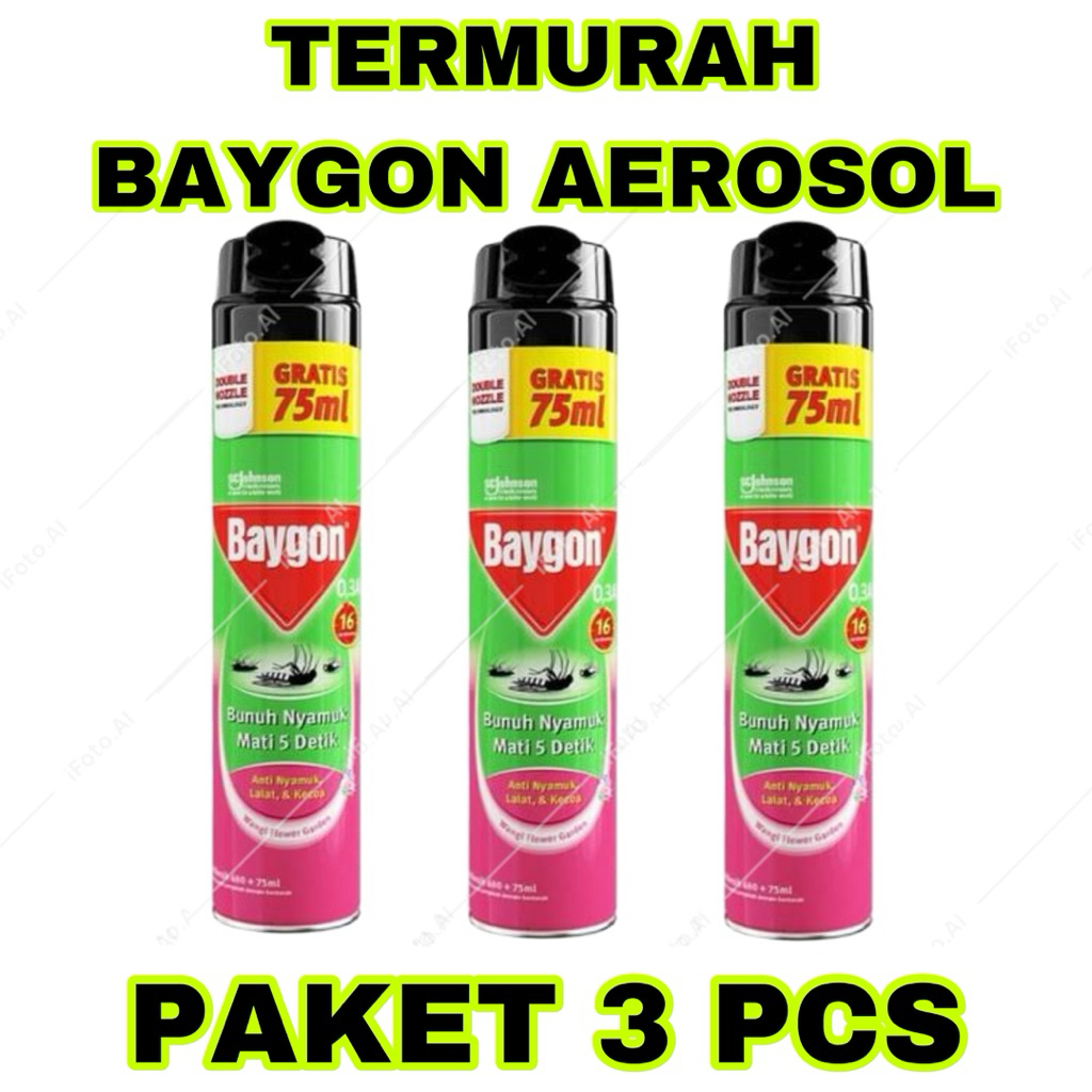 PAKET 3 PCS BAYGON JUMBO BAYGON AEROSOL FLOWER GARDEN 600 +75 ML BAYGON SEMPROT OBAT NYAMUK BAYGON S
