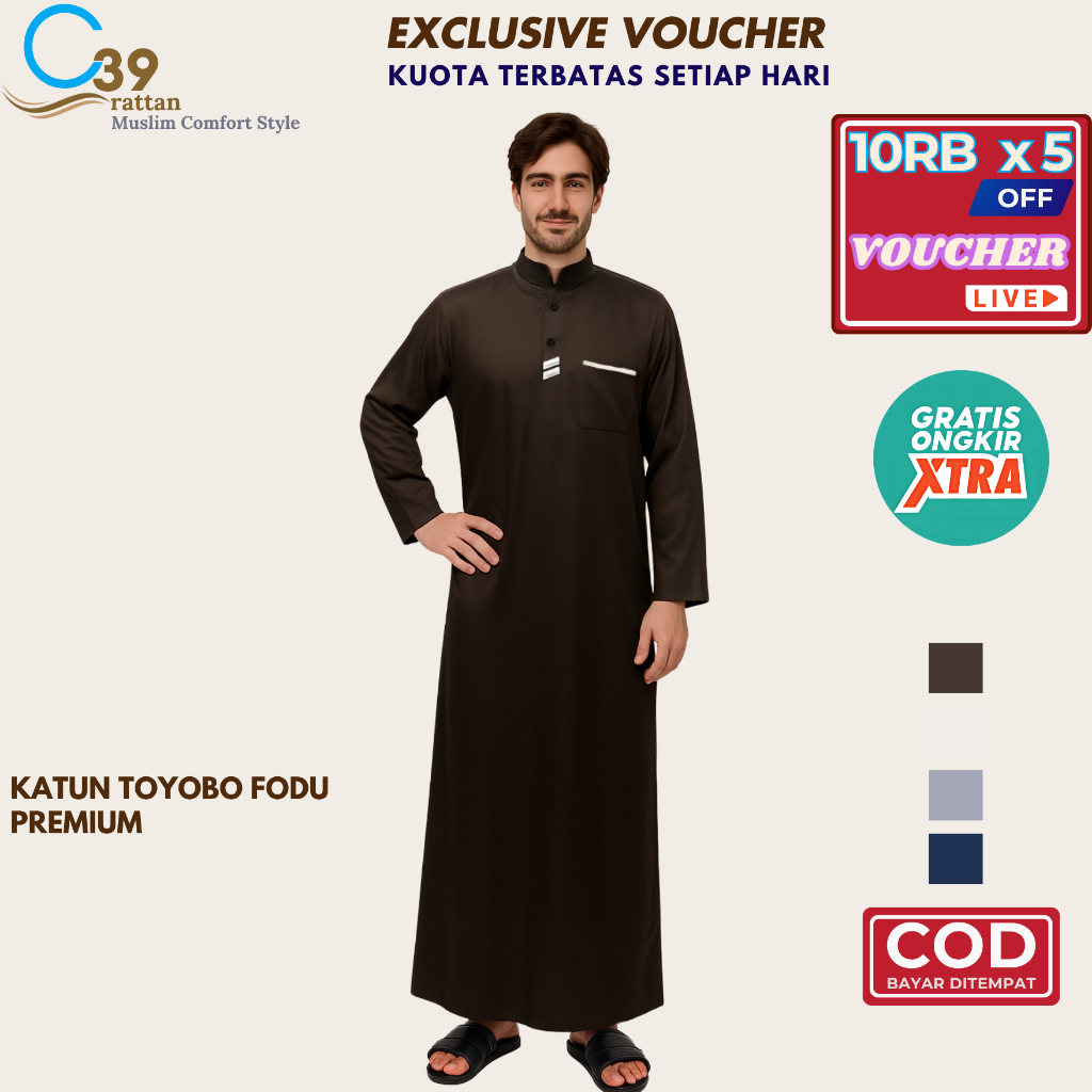 Gamis Jubah Pria Dewasa YUDRA | Baju Muslim Pria Lengan Panjang Adem Elegan Premium