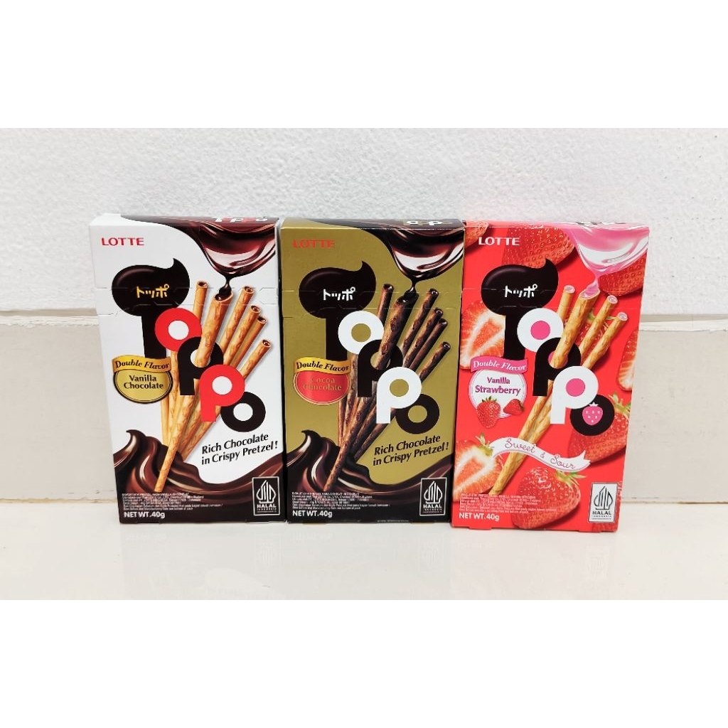 

Lotte Toppo Double Flavor Kotak 40 gram - Cemilan Biskuit Stik Cokelat
