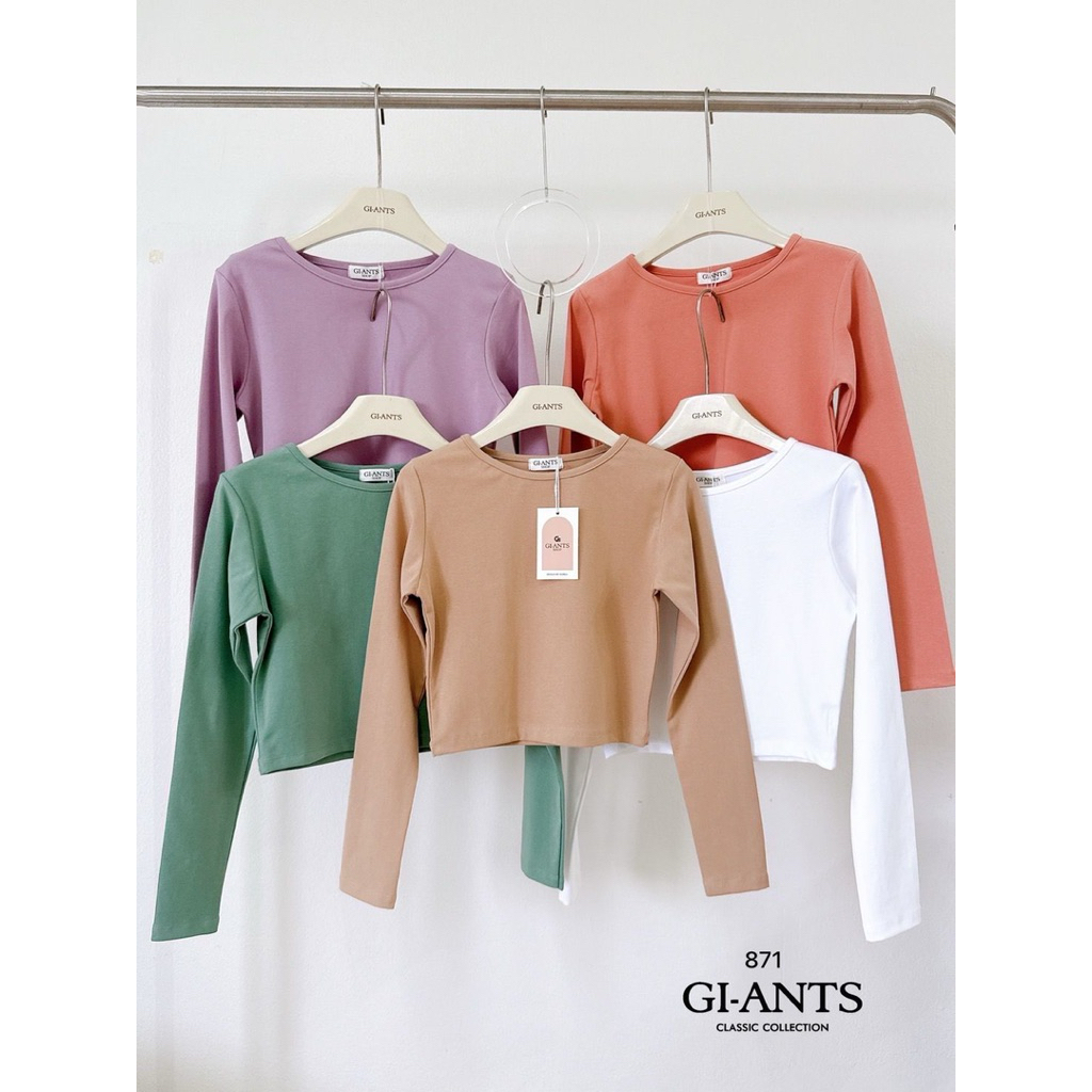871 BAJU KAOS ATASAN LENGAN PANJANG BASIC CROP WANITA BKK