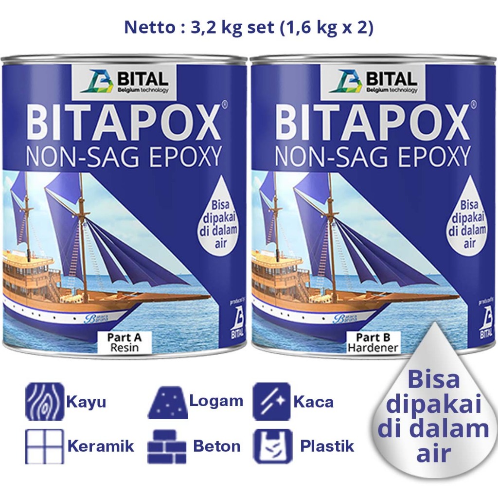 

ucl_gramari - set lem epoxy non sag bitapox 3,2 kg cepat kering dalam air