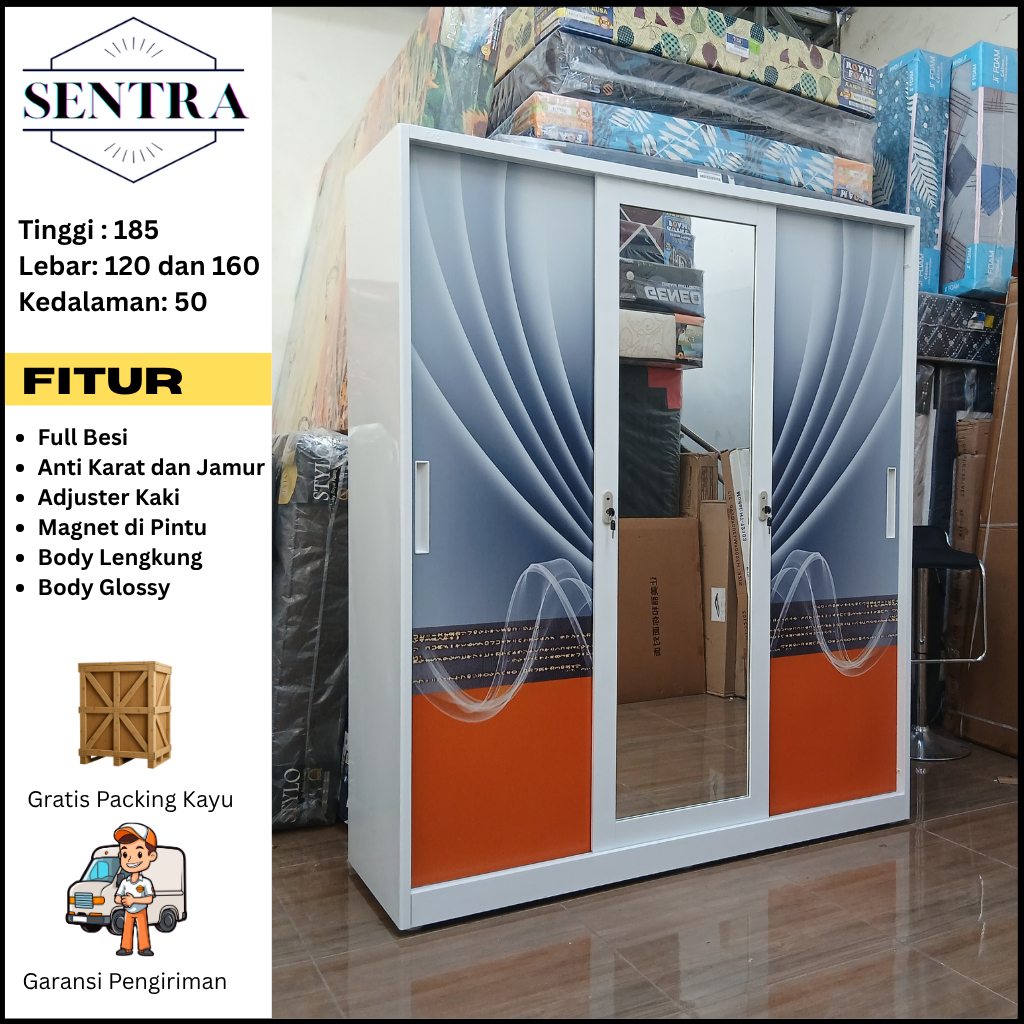 EVO. Lemari Baju Besi Sliding - Lemari Baju 3 Pintu - Lemari Baju Besi - Lemari sliding Baju Besi - 