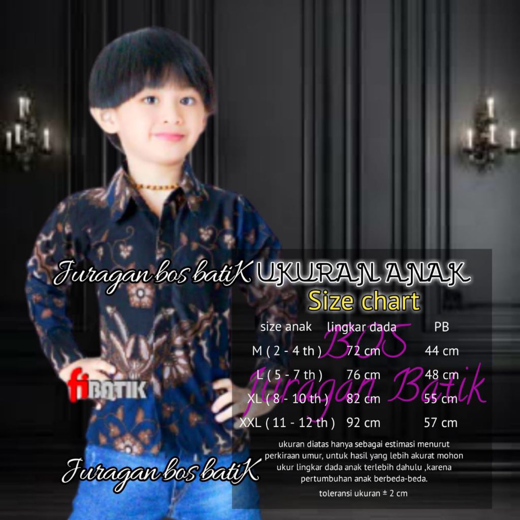 Kemeja Batik Anak Laki-laki Lengan Panjang Batik Anak Cowok Premium Batik Anak Warna Navi Navy Katun