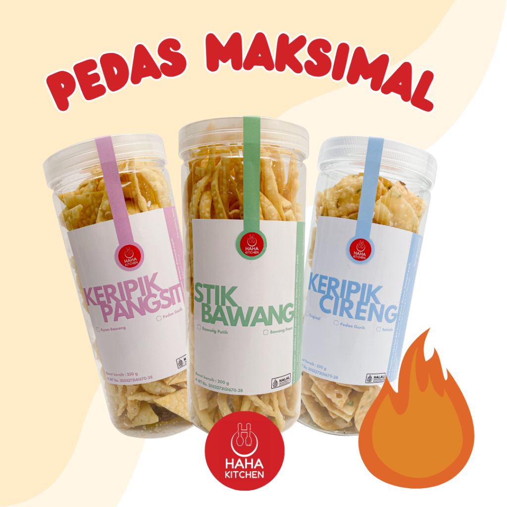 

[BUNDLE] Paket Camilan 3 Macam PEDAS Haha Kitchen - Stik Bawang, Pangsit, Cireng Renyah Halal