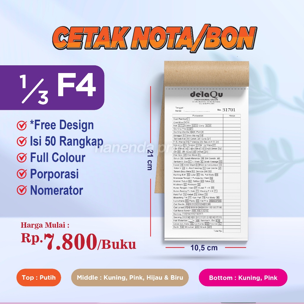 

CETAK 1/3 F4 CUSTOM NOTA / BON / KWITANSI / FAKTUR / SURAT JALAN