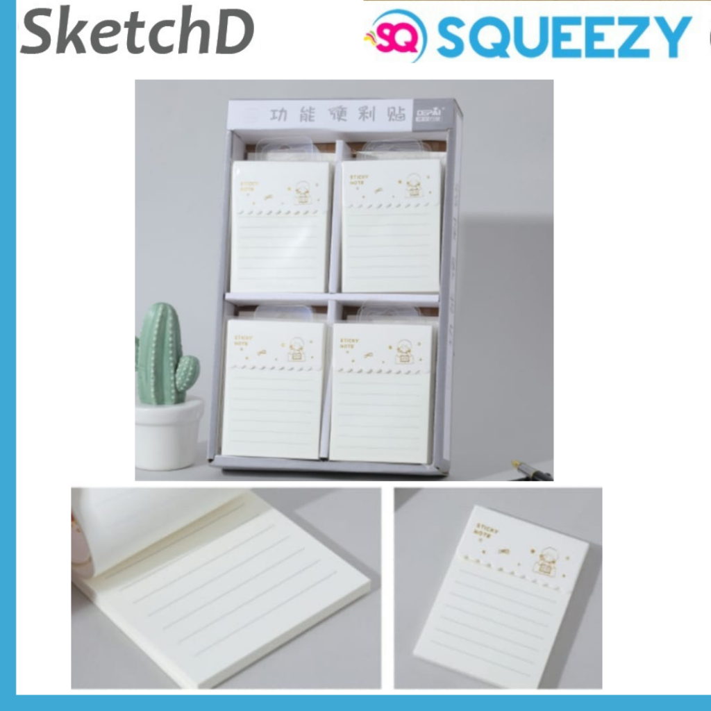 

Kertas Memo Tempel Putih Bergaris 76 x 102 mm Squeezy Sticky Notes 60 lembar