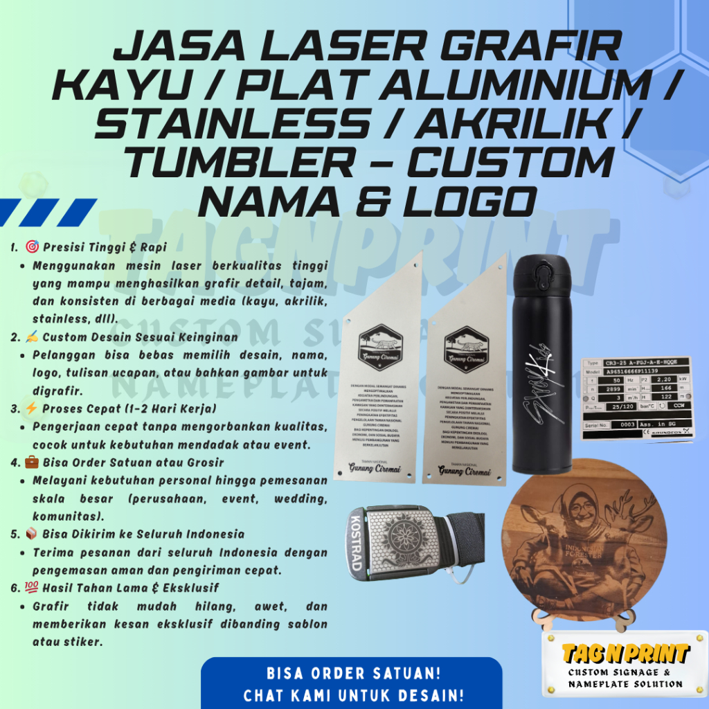 

Jasa Laser Grafir Marking – Akrilik, Aluminium, Stainless, Kayu | Custom Nama & Logo
