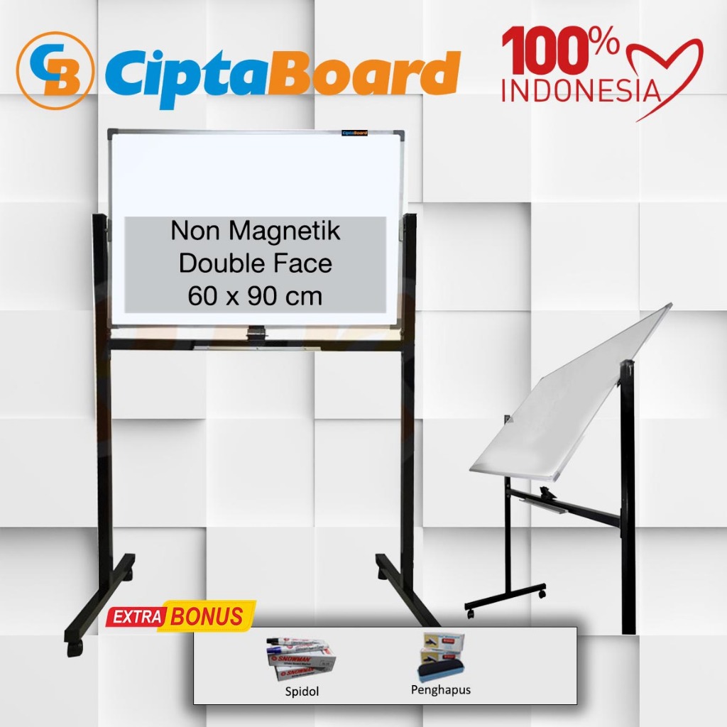 

Papan tulis / Whiteboard / Papan board / Mading / Whiteboard Stand Doubleface Non Magnet 60 x 90 cm