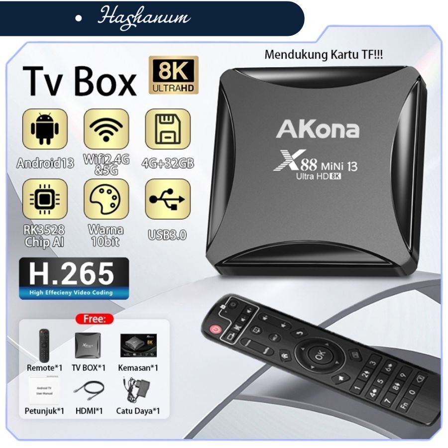 HASHANUM - Akona Android TV Box 8K UHD Android 13 OS Set Top Box Stb Android Tv Ram 4Gb Rom 32Gb