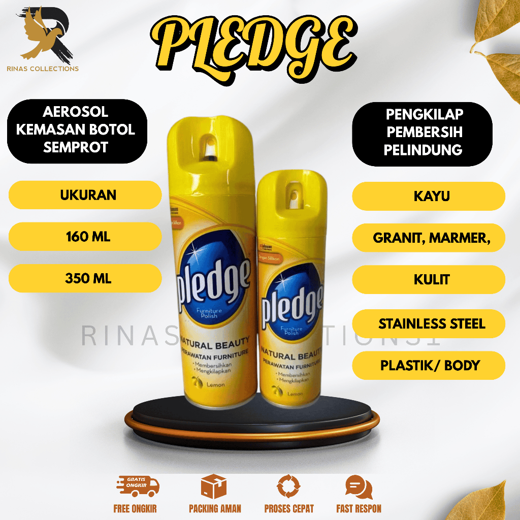 Pledge Spray Aerosol Kecil Orange Lemon 160gr Pledge Silikon Pengkilap Bodi Cat Motor Kayu