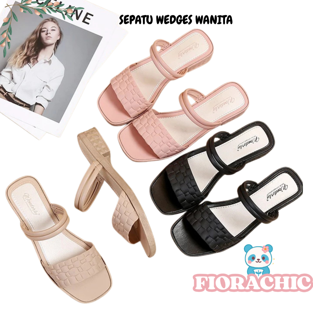 FC- SANDAL SEPATU WEDGES WANITA SP41 MOTIF KULIT BUAYA SANDAL HEELS SLOP JELLY