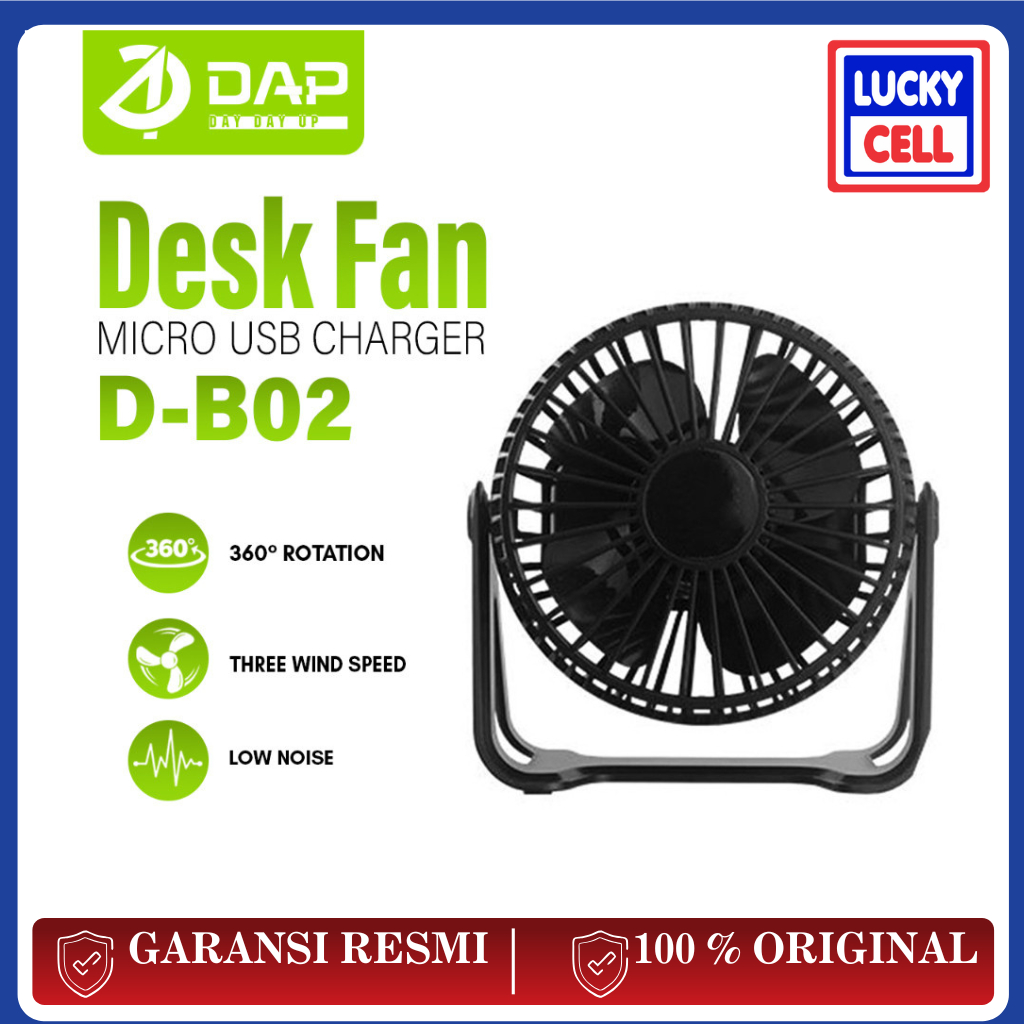 DAP D-B02 Kipas Angin Portable - Kipas Meja 3 Speed 360° Rotation USB Charging - Garansi 1 Tahun Luc