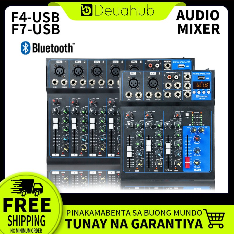 Deuahub Audio Mixer Audio Misker DJ Mixer 4/7-Channel Professional F4/F7 Built-In 16 DSP 48V Phantom