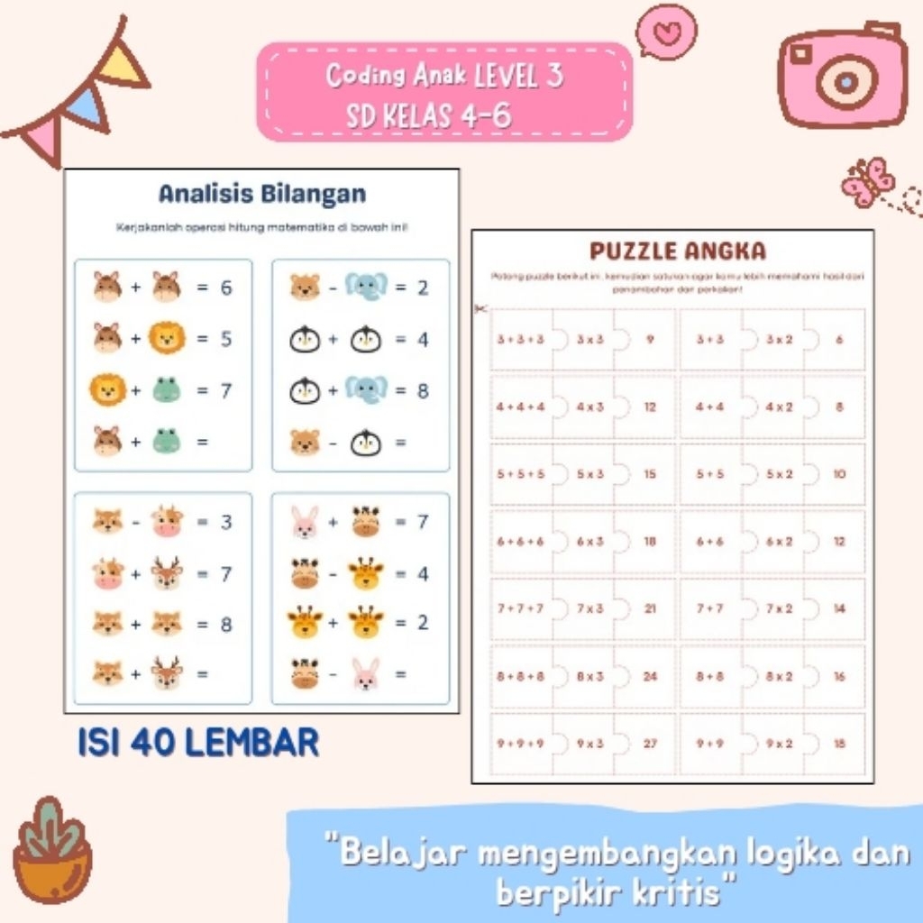

WORKSHEET ANAK| LEMBAR AKTIVITAS CODING LEVEL 3 ANAK| KERTAS HVS A5 DGN KETEBALAN SESUAI| BELAJAR TANPA GADGET BELAJAR LOGIKA DAN BERPIKIR KRITIS TANPA LAYAR