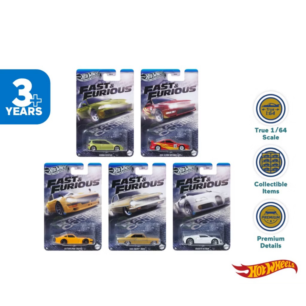 Hot Wheels Silver Series 1 Set Fast And Furious racing course Honda civic eg bugati veryon acura int