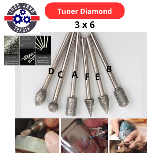 Mata Tuner Diamond 3x6mm Mata Die Grinder Diamond Cuner Burs Diamond Grinding Gerinda Mini Bit Bor B