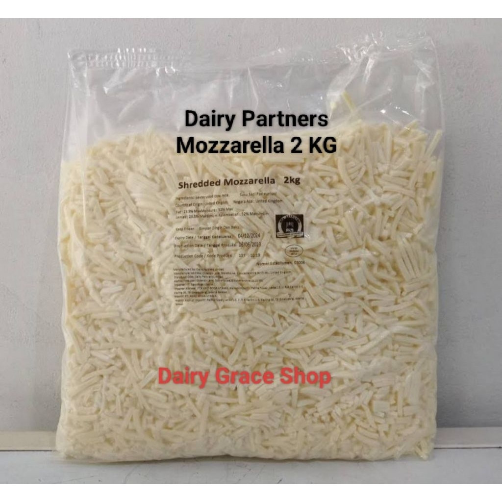 

Dairy Partners Mozzarella Shredded 2 KG | ARLA PRO Mozzarella Shredded Parut Dairy Partners 2KG | 1KG
