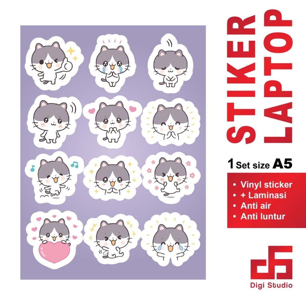 

Digi Studio - Stiker Sheet karakter Chibi Cute Cat satu set ukuran A5