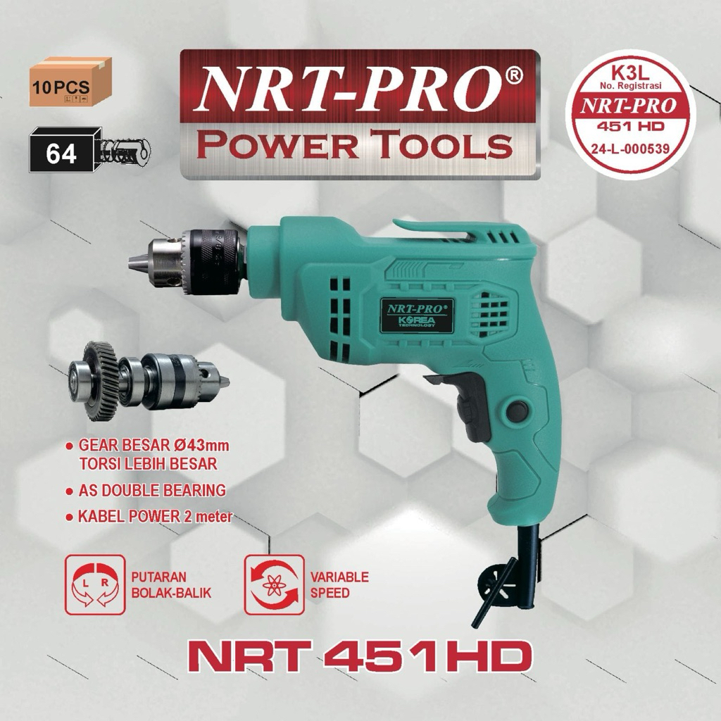 MESIN BOR TANGAN NRT 451 HD 10MM TECHNOLOGY KOREA
