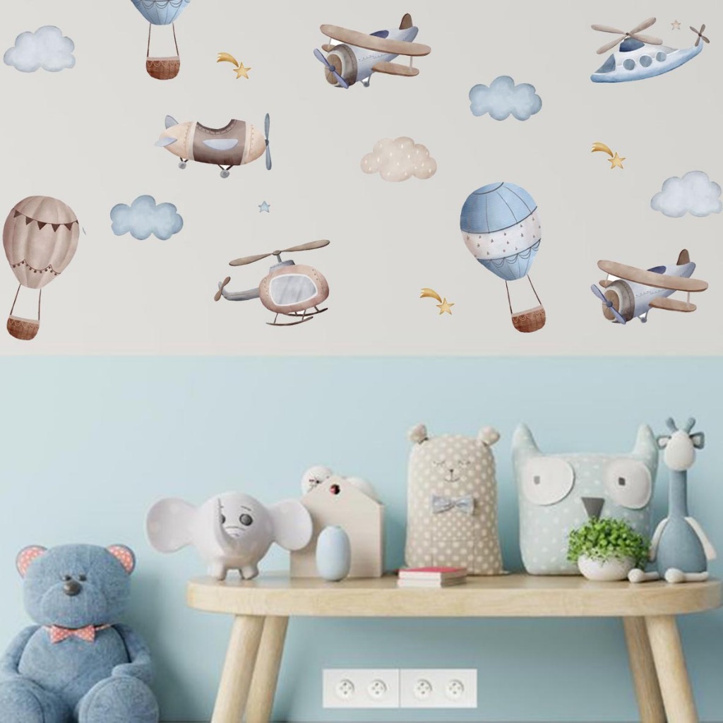 Sticker Kamar Dinding Kamar Anak Laki-Laki Pesawat Terbang