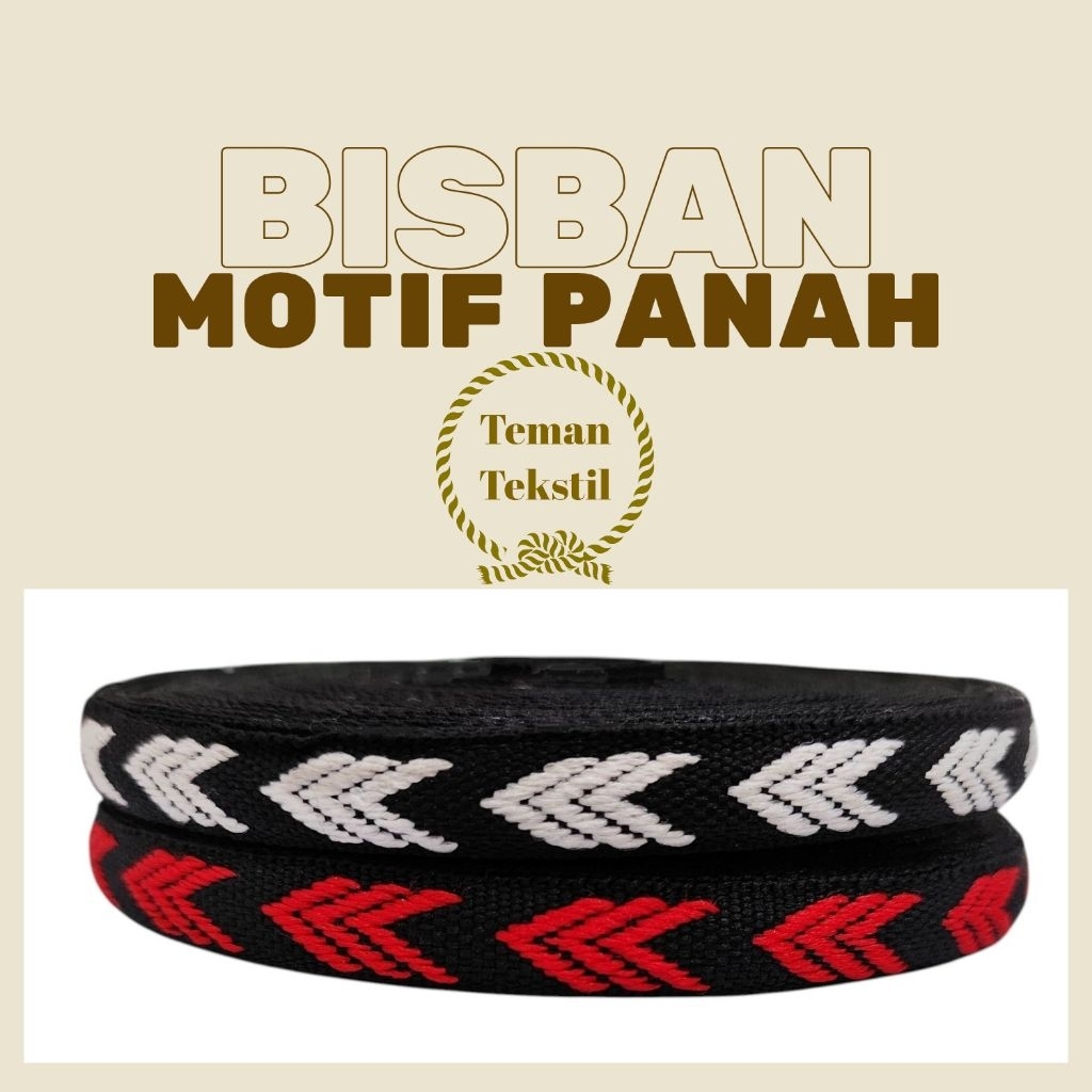 

TERMURAH! TALI WEBBING/TALI PITA BISBAN MOTIF PANAH 1cm - ROL - RED & WHITE