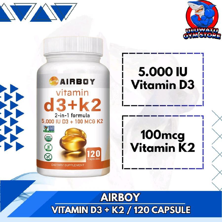 (PROMO) Airboy USA VITAMIN D3 + K2 5000IU 120 Kapsul Vit D3K2- Suplemen D3 5000iu K2 100mcg