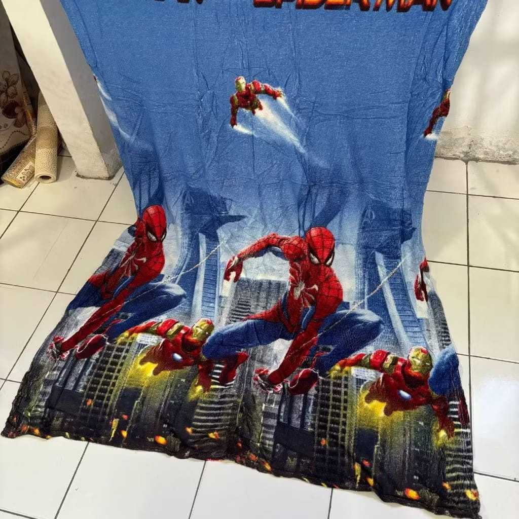 (NEW) SELIMUT BULU SUPERSOFT HALUS KHAWLA 130x180 Motif Karakter Kartun Jagoan Superhero Anak Spider