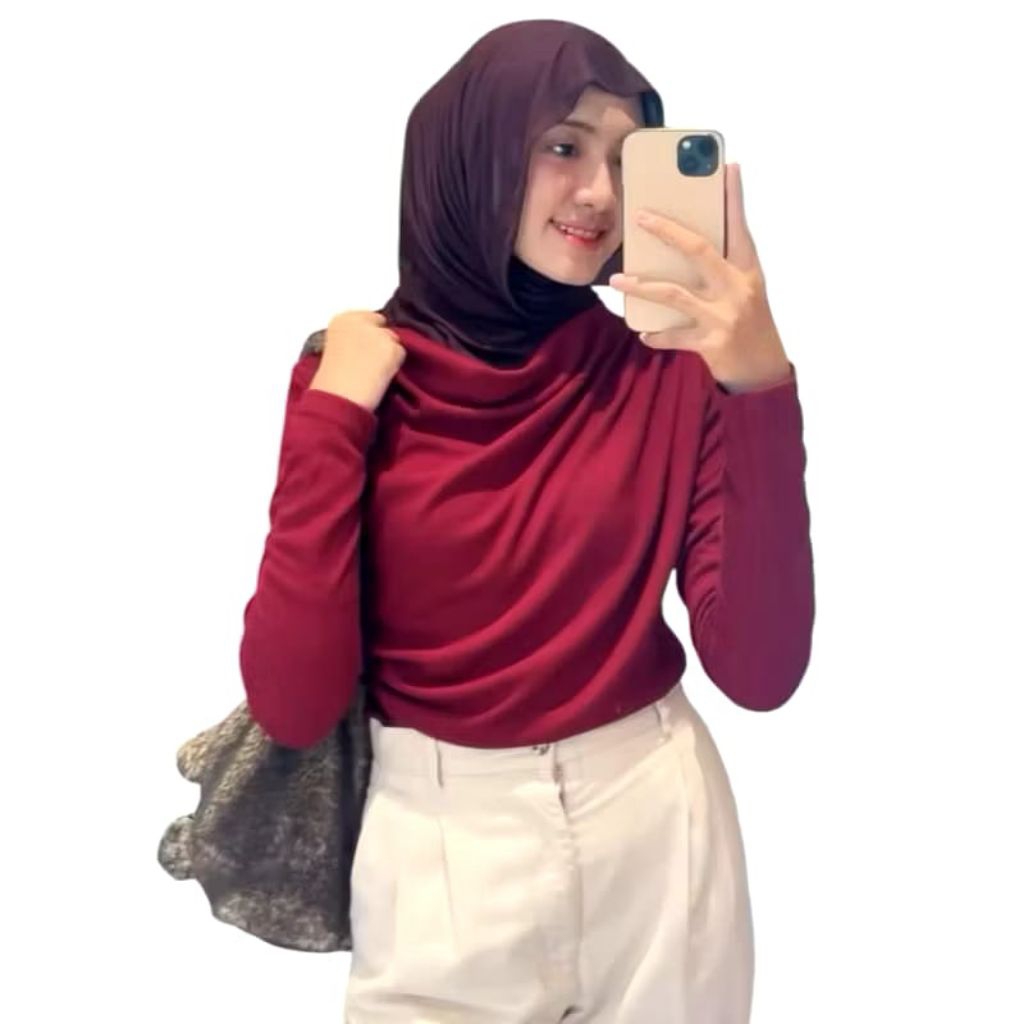 April top atasan knit wanita Korean top baju knit wanita lengan panjang basic long Sleeve