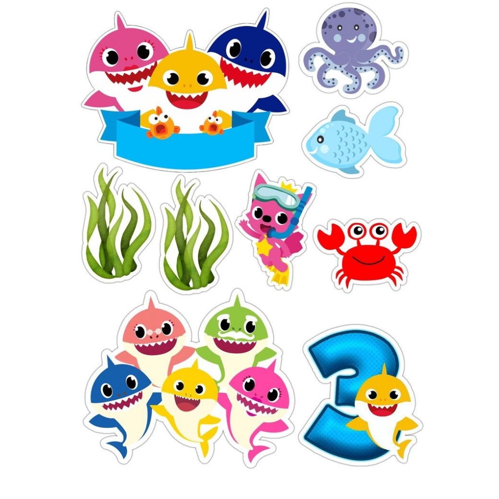 Topper Birthday Baby Shark Custom Nama/ Hiasan Cake Ultah Baby Shark / Topper Hiasan KUE ULTAH