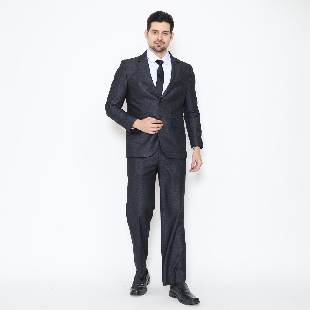 LAWELL KENNETH Set Jas Formal Pria Abu Abu  Oxford Kecil Regular Fit Kancing 2