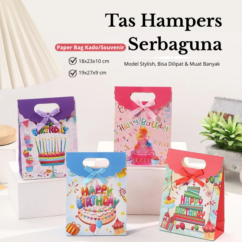 

Paper Bag Hampers Ulang Tahun Hadiah/ Goodie Bag Tas Hampers Serbaguna/Handle Tali Pita Serbaguna