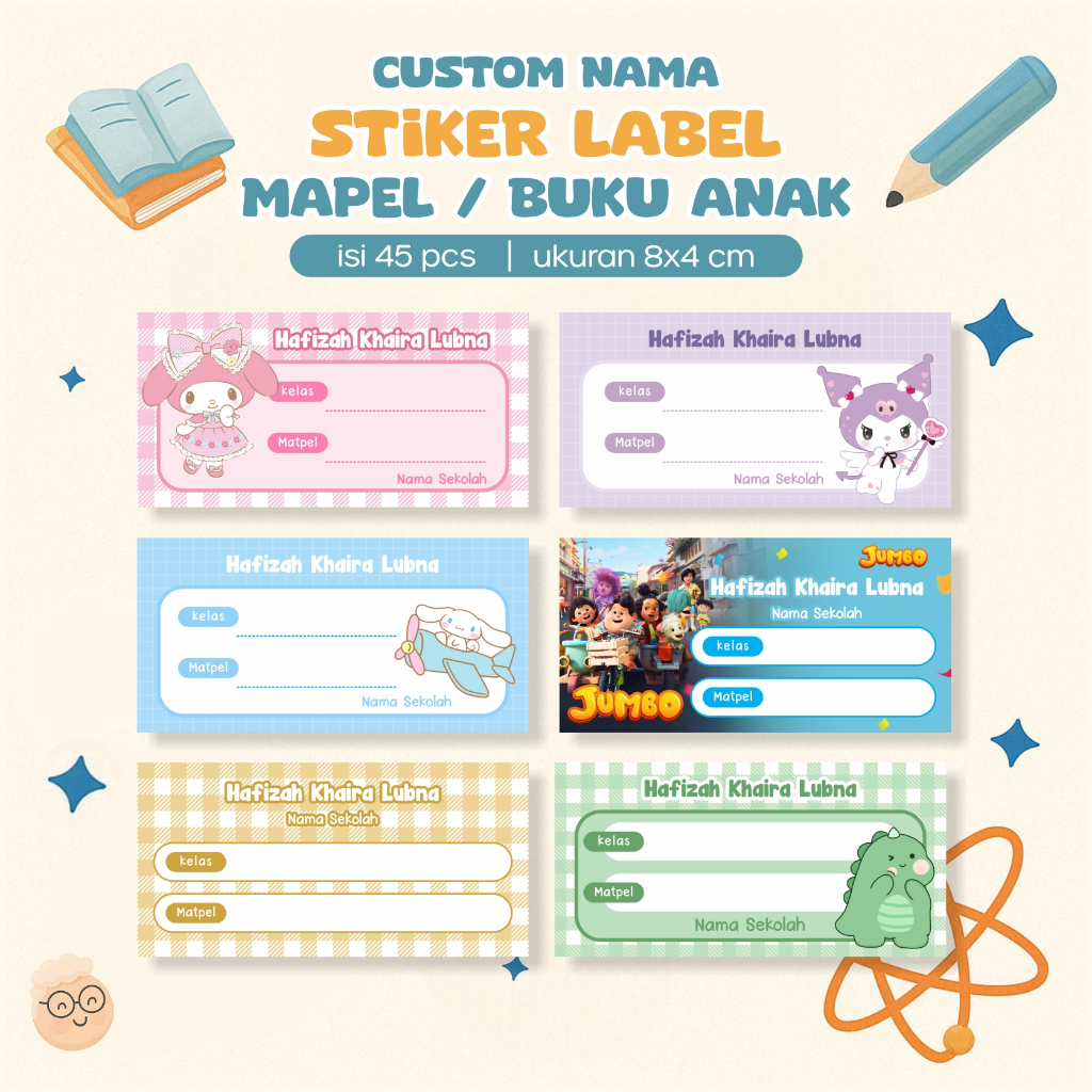 

Stiker Custom Nama Stiker Nama Buku Pelajaran Isi 45 Ukuran 8 x 4 cm - Sticker Label Buku Mapel
