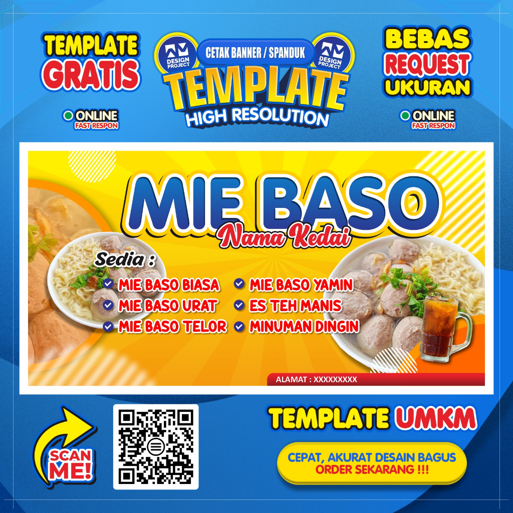 spanduk banner Mie Baso bebas gambar nama toko