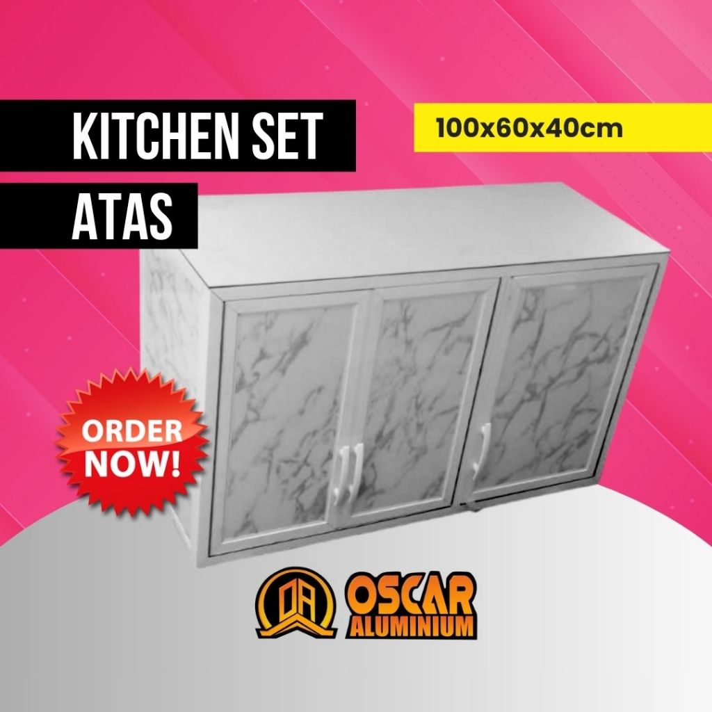 Kitchen Set Atas Aluminium Inkalum + ACP Marmer Putih | Uk. 100 x 40 x 60 cm